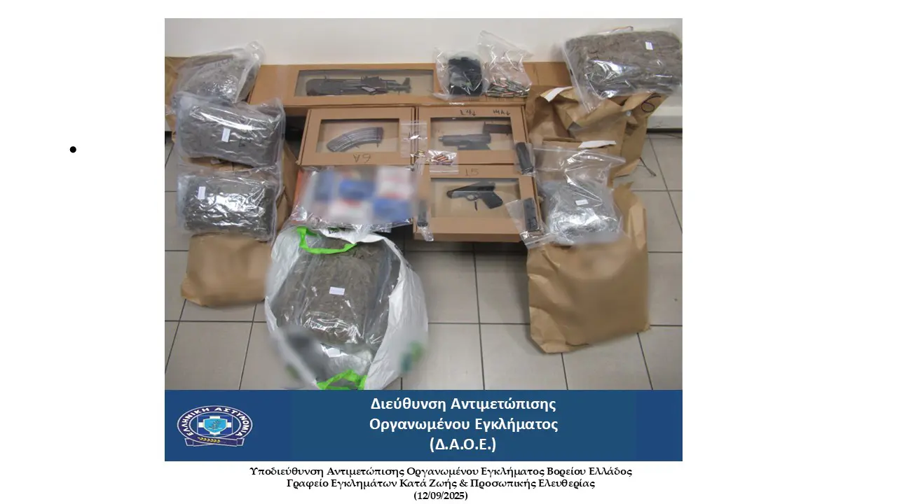 Όπλα, φυσίγγια, πυροκροτητές και πάνω από 27 κιλά κάνναβης εντοπίστηκαν στην Πυλαία Θεσσαλονίκης (βίντεο)