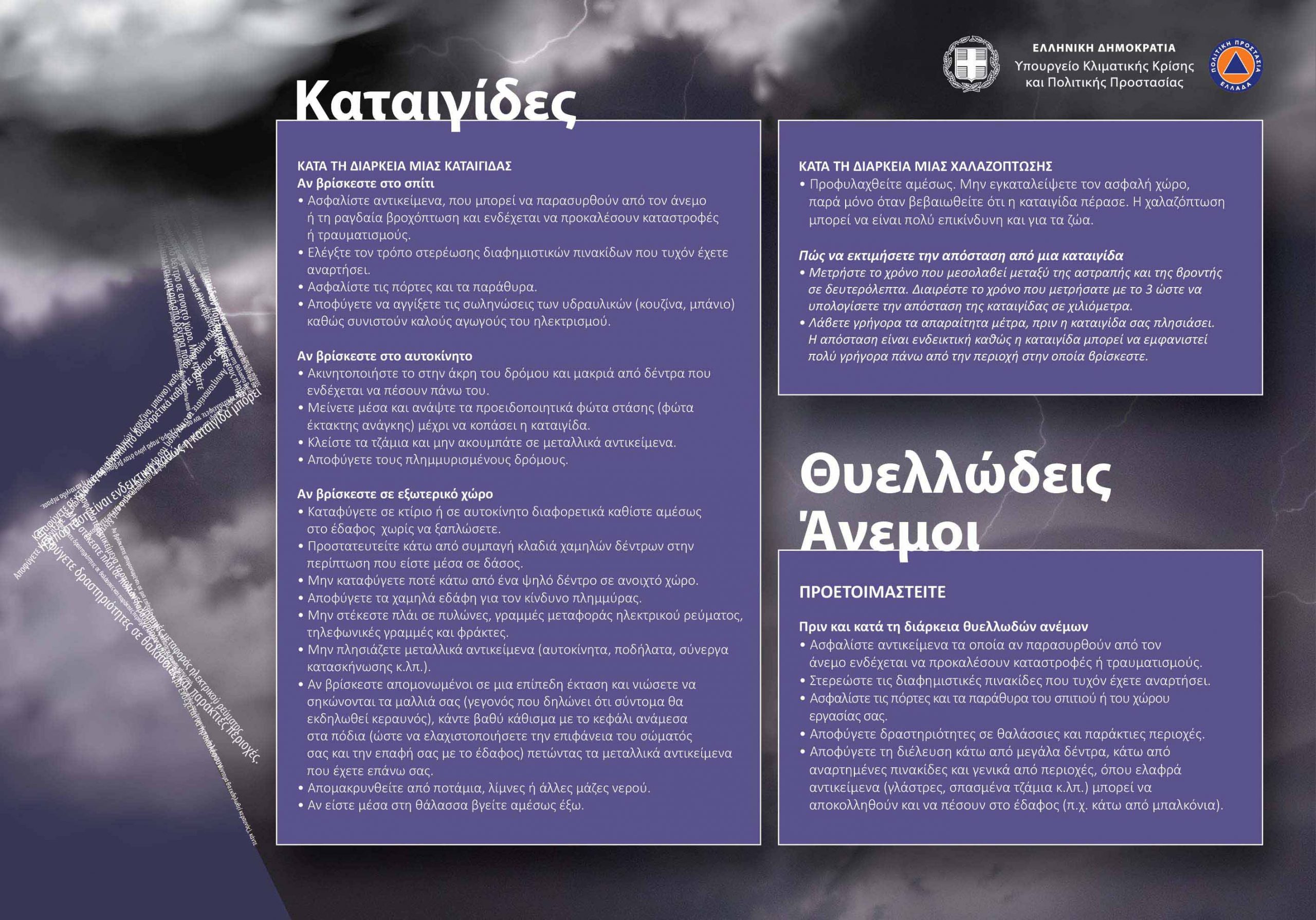 Συστάσεις της Πολιτικής Προστασίας ενόψει της κακοκαιρίας «ERMINIO»