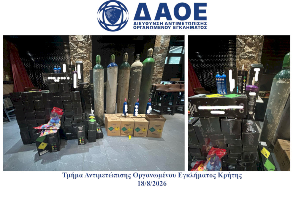 Στον εισαγγελέα ιδιοκτήτης καταστήματος στο Ηράκλειο για παράνομο αλκοόλ και «αέριο γέλιου» (βίντεο)