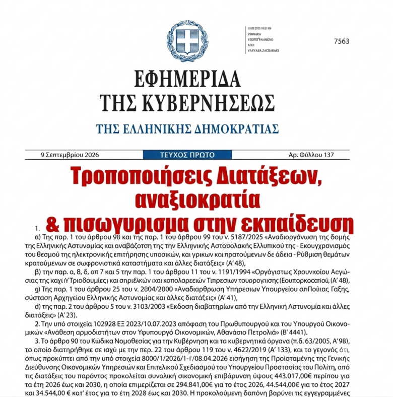 Ε.ΑΣ.Υ.Α.: Τροποποιήσεις διατάξεων, αναξιοκρατία & πισωγύρισμα στην εκπαίδευση