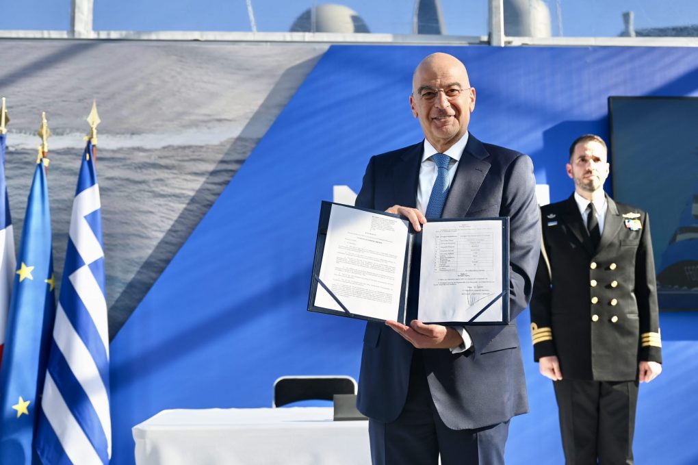 Παρουσία Νίκου Δένδια στην τελετή ονοματοδοσίας και ύψωσης της Ελληνικής Σημαίας στη Φρεγάτα FDI ΗΝ «ΝΕΑΡΧΟΣ»
